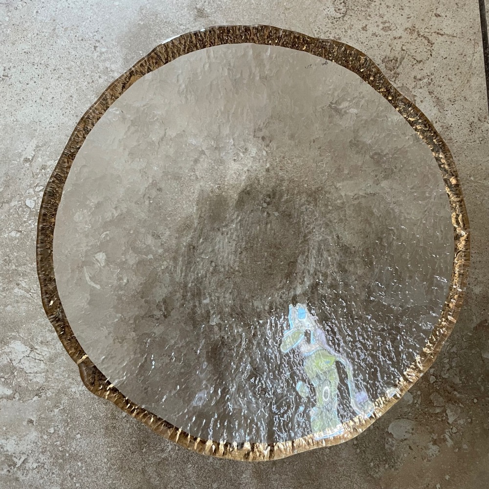 IVV Glacier Ice Glass large Bowl Metallic 10K Gold Rim 13 Inch Centerpiece Italy